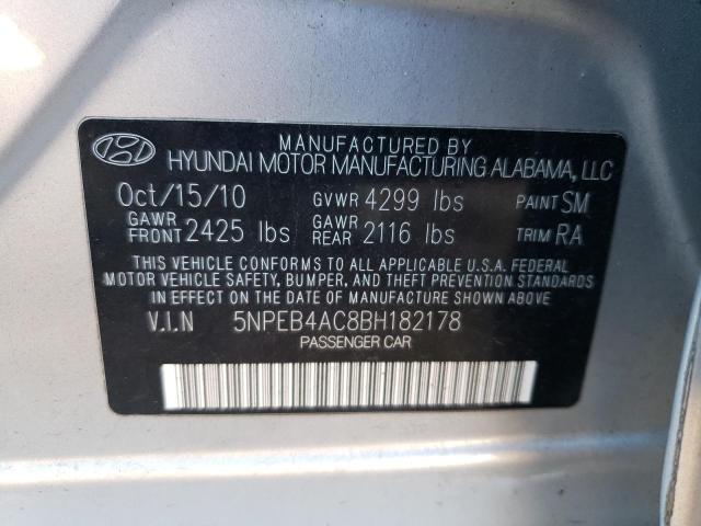 5NPEB4AC8BH182178 - 2011 HYUNDAI SONATA GLS SILVER photo 13