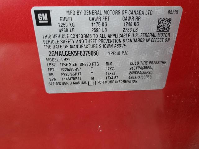 2GNALCEK5F6379060 - 2015 CHEVROLET EQUINOX LT RED photo 13