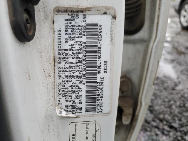 4T1BE32K03U233802 - 2003 TOYOTA CAMRY LE WHITE photo 12