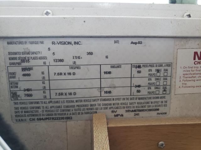 5B4JP57R223351582 - 2003 WORKHORSE CUSTOM CHASSIS MOTORHOME P3500 TWO TONE photo 10