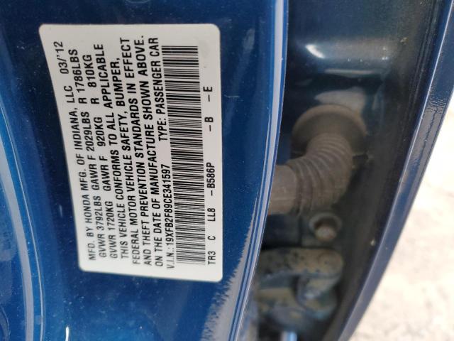 19XFB2F89CE341597 - 2012 HONDA CIVIC EX BLUE photo 12