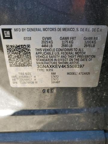 3GNAXKEV4KS508197 - 2019 CHEVROLET EQUINOX LT GRAY photo 13