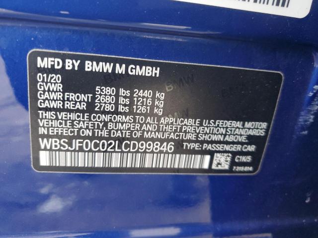 WBSJF0C02LCD99846 - 2020 BMW M5 BASE BLUE photo 12
