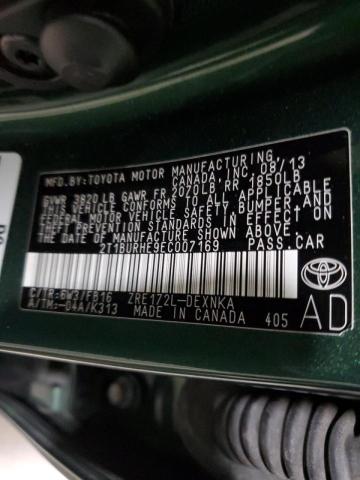 2T1BURHE9EC007169 - 2014 TOYOTA COROLLA L GREEN photo 12