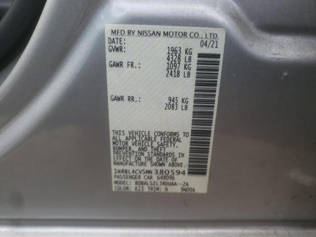 1N4BL4CV5MN380594 - 2021 NISSAN ALTIMA SR SILVER photo 12