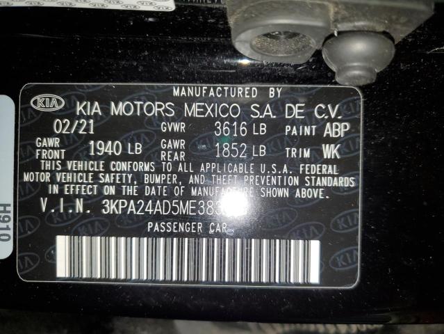 3KPA24AD5ME383163 - 2021 KIA RIO LX BLACK photo 12