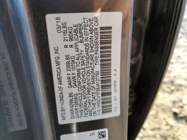 1HGCV1F56JA127792 - 2018 HONDA ACCORD EXL GRAY photo 12