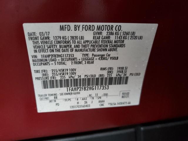 1FAHP2F82HG117353 - 2017 FORD TAURUS LIMITED RED photo 12
