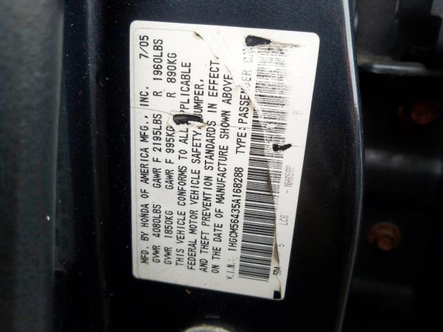 1HGCM56435A168288 - 2005 HONDA ACCORD LX  photo 10