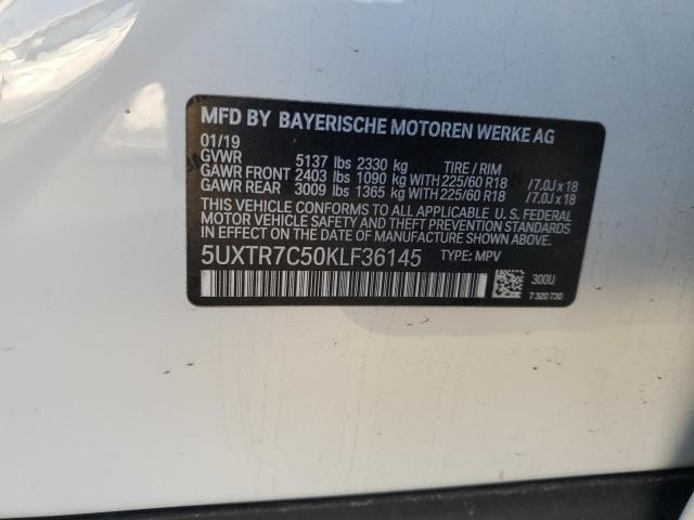 5UXTR7C50KLF36145 - 2019 BMW X3 SDRIVE30I WHITE photo 12