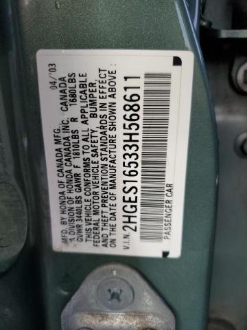 2HGES16533H568611 - 2003 HONDA CIVIC LX GREEN photo 12