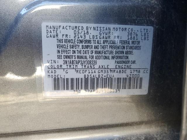 3N1AB7AP3JY308339 - 2018 NISSAN SENTRA S GRAY photo 12