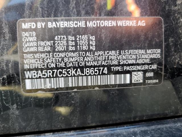 WBA5R7C53KAJ86574 - 2019 BMW 330XI Սև լուսանկար 12