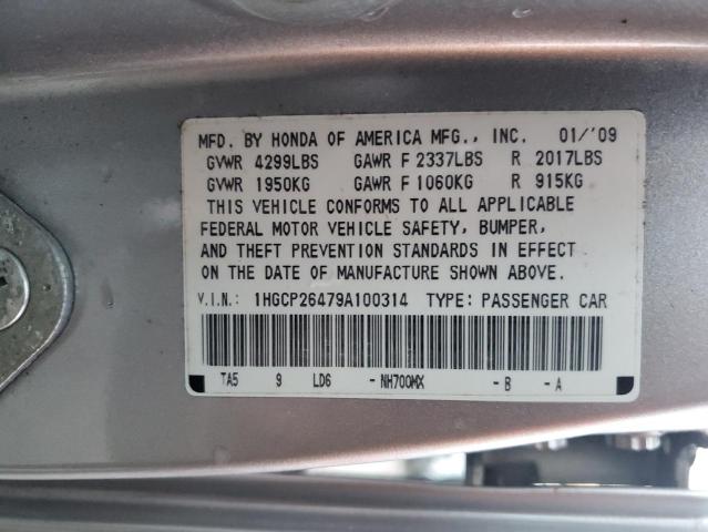 1HGCP26479A100314 - 2009 HONDA ACCORD LXP SILVER photo 12