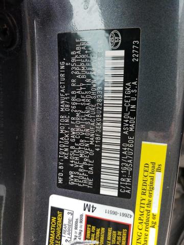 4T1BF3EK0BU228333 - 2011 TOYOTA CAMRY BASE GRAY photo 12