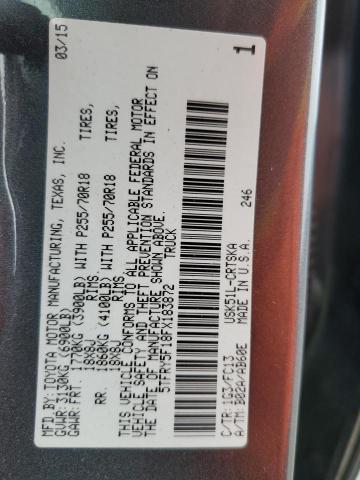 5TFRY5F18FX183872 - 2015 TOYOTA TUNDRA DOUBLE CAB SR/SR5 GRAY photo 12