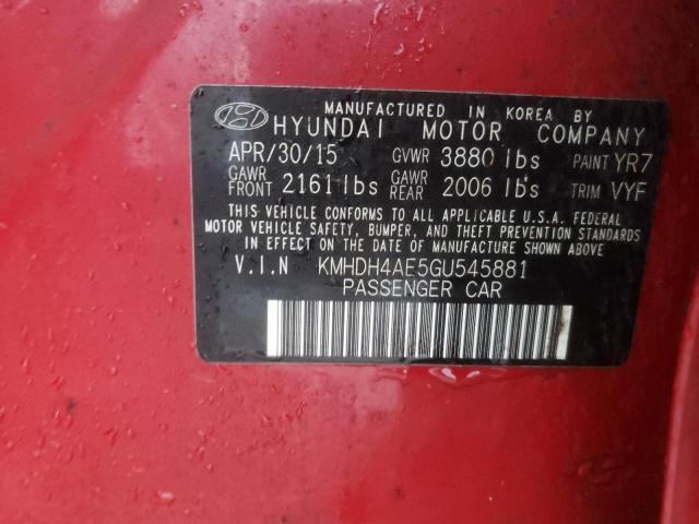 KMHDH4AE5GU545881 - 2016 HYUNDAI ELANTRA SE RED photo 12