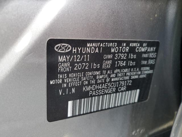 KMHDH4AE5CU179172 - 2012 HYUNDAI ELANTRA GLS GRAY photo 12