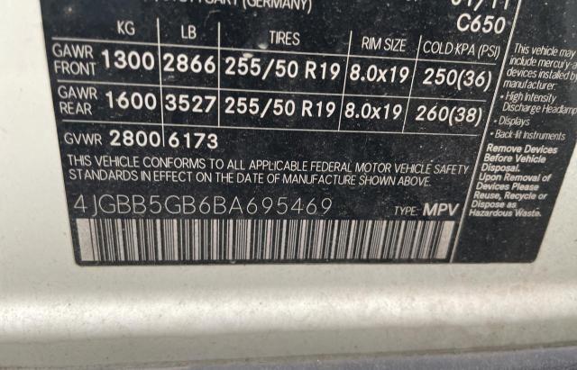 4JGBB5GB6BA695469 - 2011 MERCEDES-BENZ ML 350 WHITE photo 10