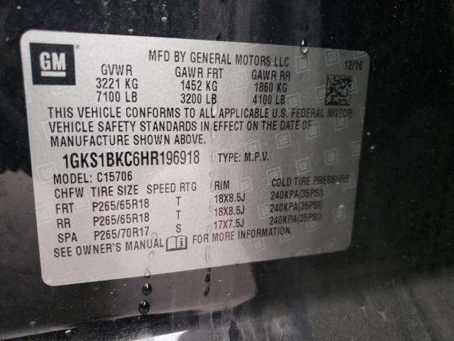 1GKS1BKC6HR196918 - 2017 GMC YUKON SLT BLACK photo 13