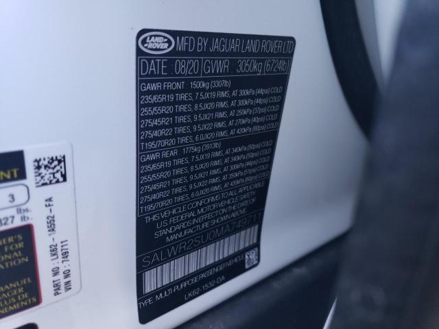 SALWR2SU0MA749711 - 2021 LAND ROVER RANGE ROVE WHITE photo 13