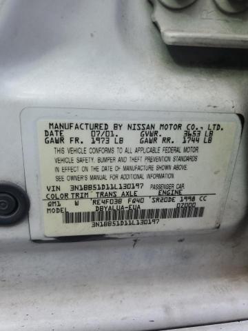 3N1BB51D11L130197 - 2001 NISSAN SENTRA SE WHITE photo 13