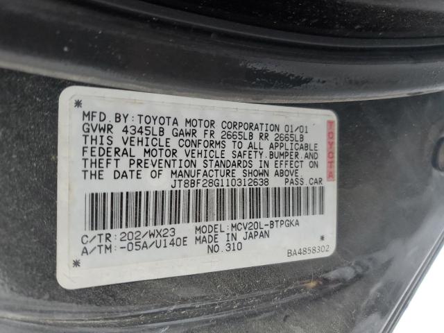 JT8BF28G110312638 - 2001 LEXUS ES 300 BLACK photo 12