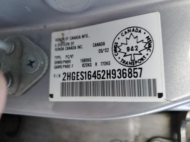 2HGES16452H936857 - 2002 HONDA CIVIC DX SILVER photo 13