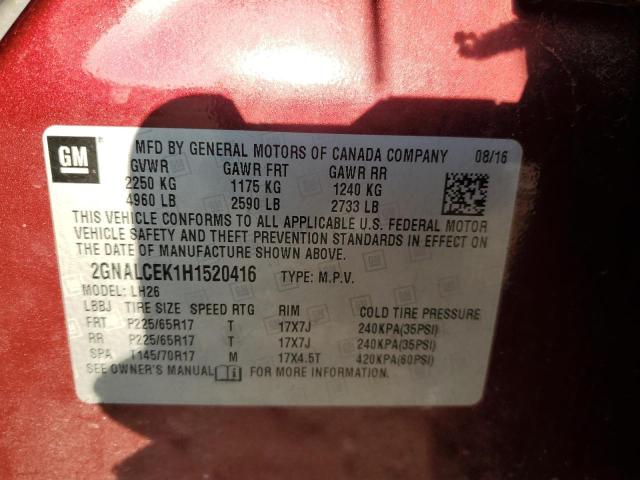 2GNALCEK1H1520416 - 2017 CHEVROLET EQUINOX LT RED photo 13