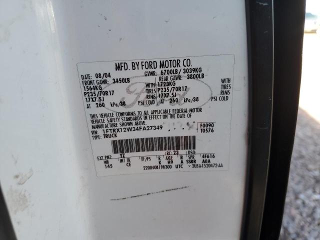 1FTRX12W34FA27349 - 2004 FORD F150 WHITE photo 12