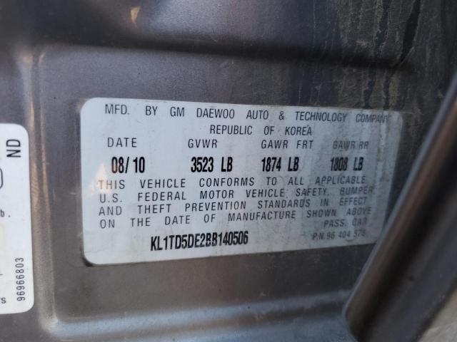 KL1TD5DE2BB140506 - 2011 CHEVROLET AVEO LS 灰色 照片 12