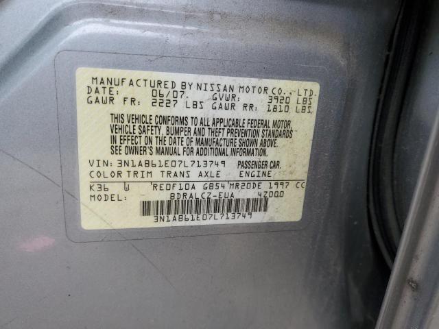 3N1AB61E07L713749 - 2007 NISSAN SENTRA 2.0 SILVER photo 12