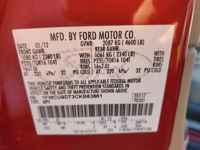 1FMCU9D73CKB83881 - 2012 FORD ESCAPE XLT RED photo 13