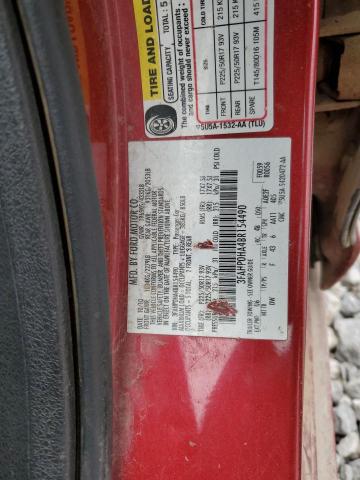 3FAHP0HA4BR154490 - 2011 FORD FUSION SE RED photo 12