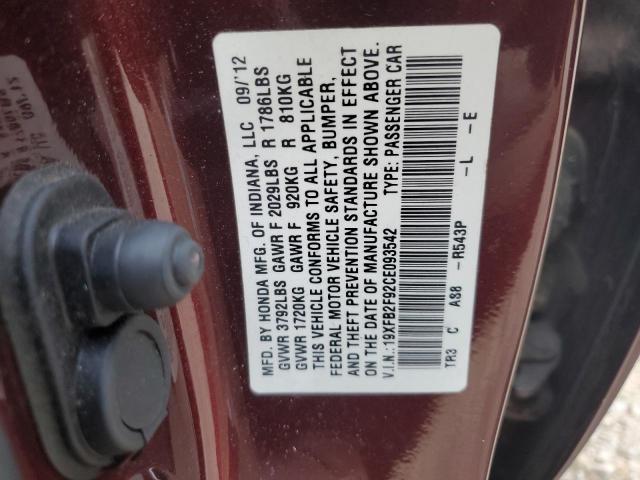 19XFB2F92CE093542 - 2012 HONDA CIVIC EXL BURGUNDY photo 13