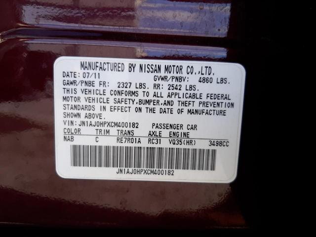 JN1AJ0HPXCM400182 - 2012 INFINITI EX35 BASE ბურგუნდია ფოტო 12