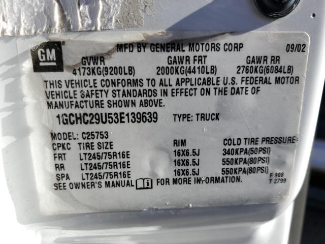 1GCHC29U53E139639 - 2003 CHEVROLET SILVERADO C2500 HEAVY DUTY WHITE photo 12