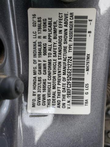 19XFC2F52GE212724 - 2016 HONDA CIVIC LX GRAY photo 12