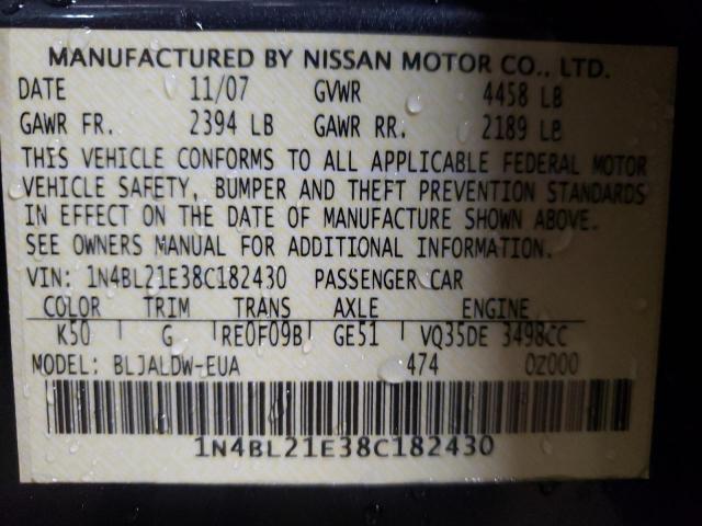 1N4BL21E38C182430 - 2008 NISSAN ALTIMA 3.5SE GRAY photo 12