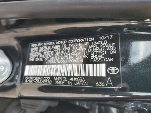 JTDKDTB36J1606338 - 2018 TOYOTA PRIUS C BLACK photo 12