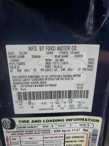 1FTPW14V89FA73622 - 2009 FORD F150 SUPERCREW BLUE photo 12