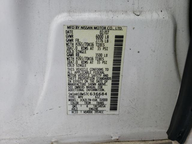 5N1AR18W57C636684 - 2007 NISSAN PATHFINDER LE WHITE photo 13