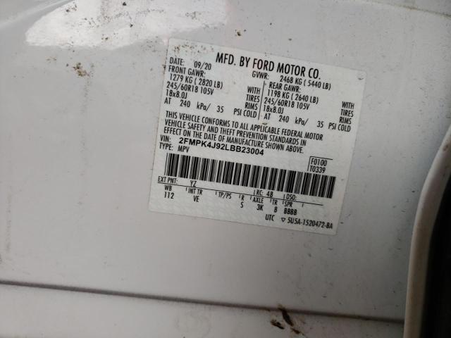 2FMPK4J92LBB23004 - 2020 FORD EDGE SEL WHITE photo 13