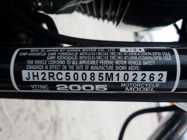 JH2RC50085M102262 - 2005 HONDA VT750 C  photo 10