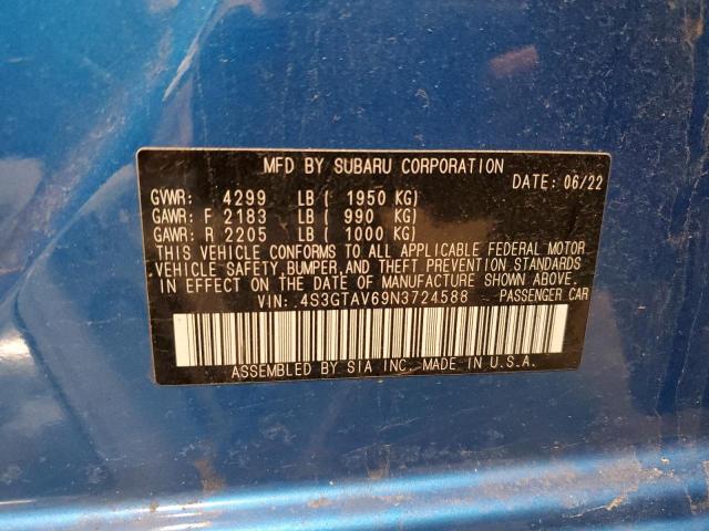 4S3GTAV69N3724588 - 2022 SUBARU IMPREZA PREMIUM BLUE photo 12