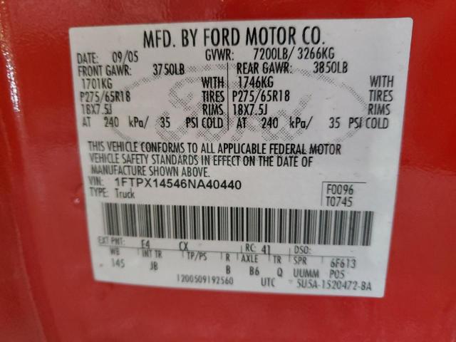 1FTPX14546NA40440 - 2006 FORD F150 RED photo 12