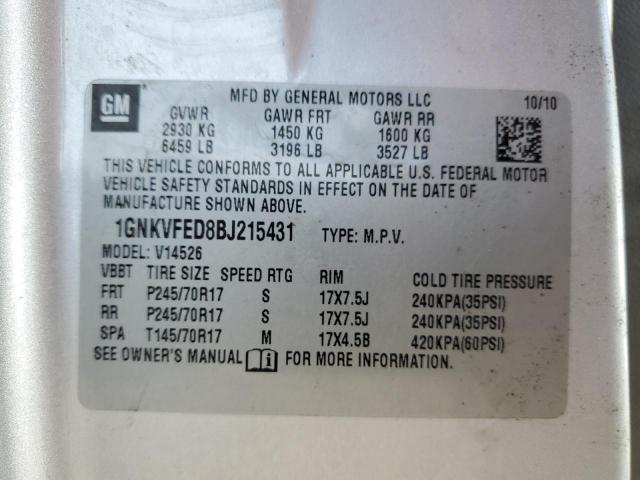 1GNKVFED8BJ215431 - 2011 CHEVROLET TRAVERSE LS SILVER photo 14