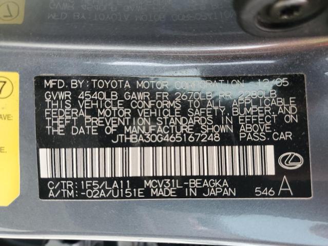 JTHBA30G465167248 - 2006 LEXUS ES 330 GRAY photo 12