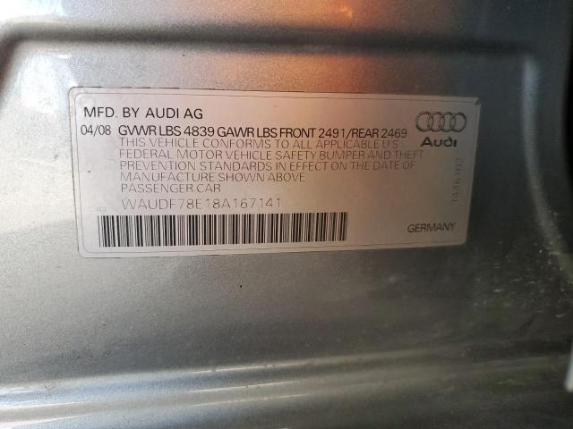 WAUDF78E18A167141 - 2008 AUDI A4 2.0T QUATTRO GRAY photo 12