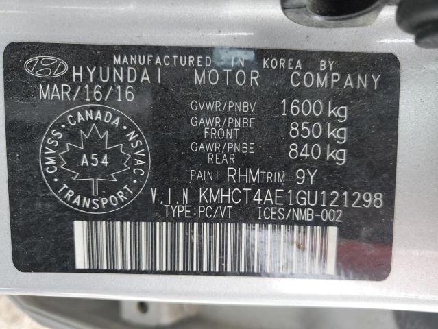 KMHCT4AE1GU121298 - 2016 HYUNDAI ACCENT SE SILVER photo 13